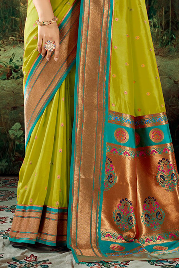 Barf Green Zari Woven Paithani Silk Saree