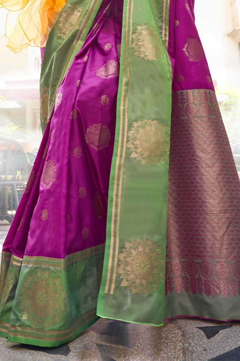 Barney Purple Banarasi Katan Silk Saree