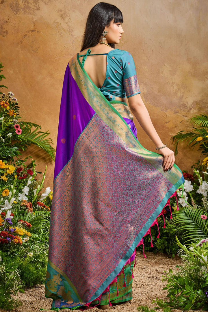 Barney Purple Banarasi Pichwai Silk Saree