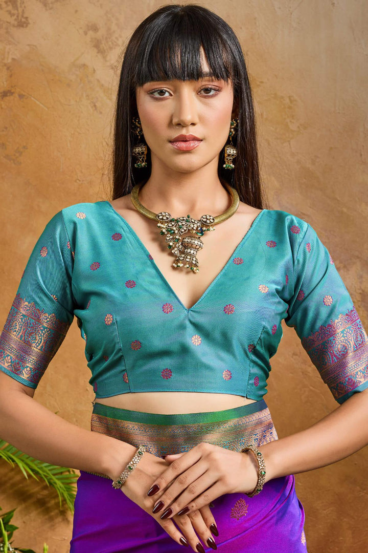 Barney Purple Banarasi Pichwai Silk Saree