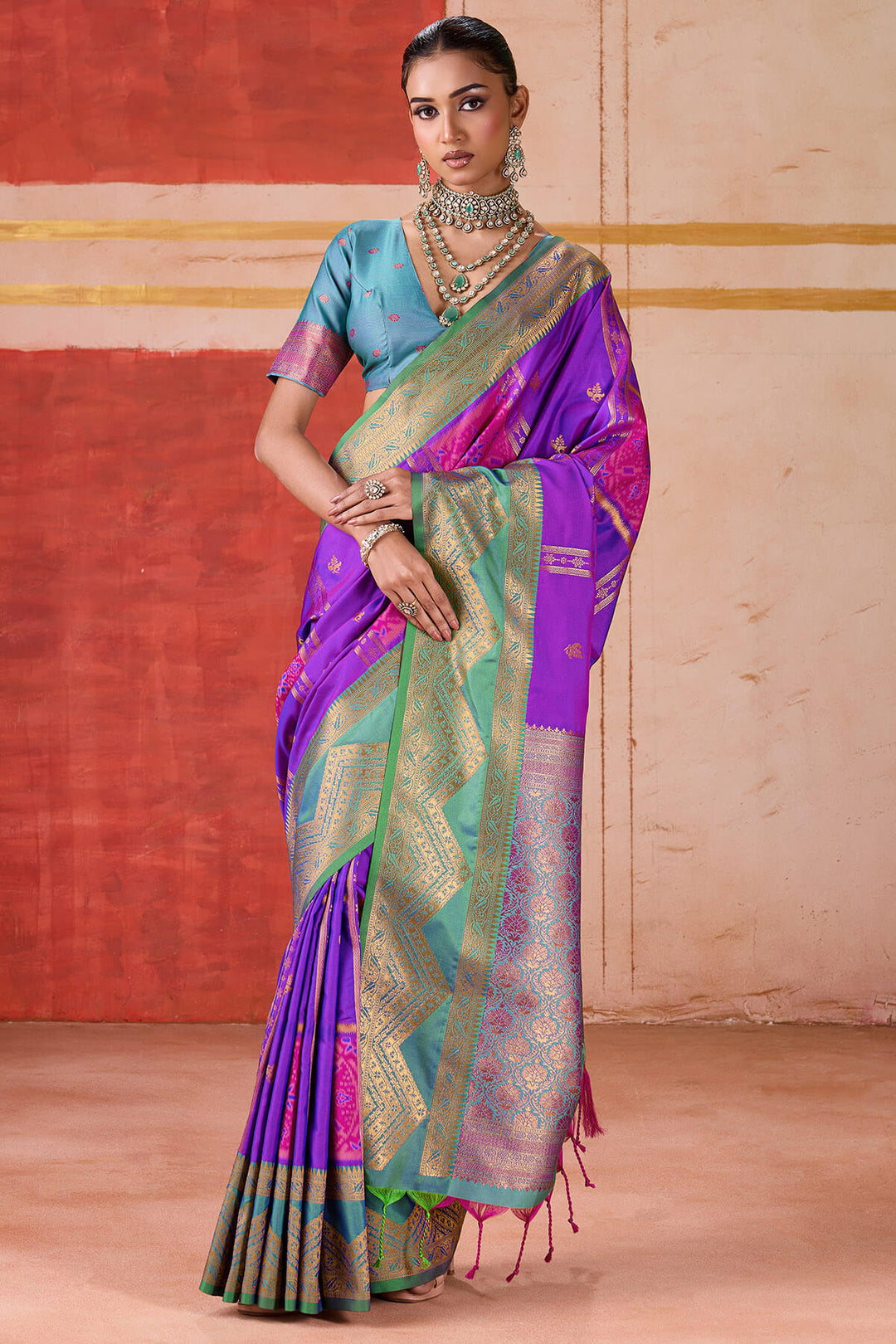 Barney Purple Handloom Banarasi Silk Saree
