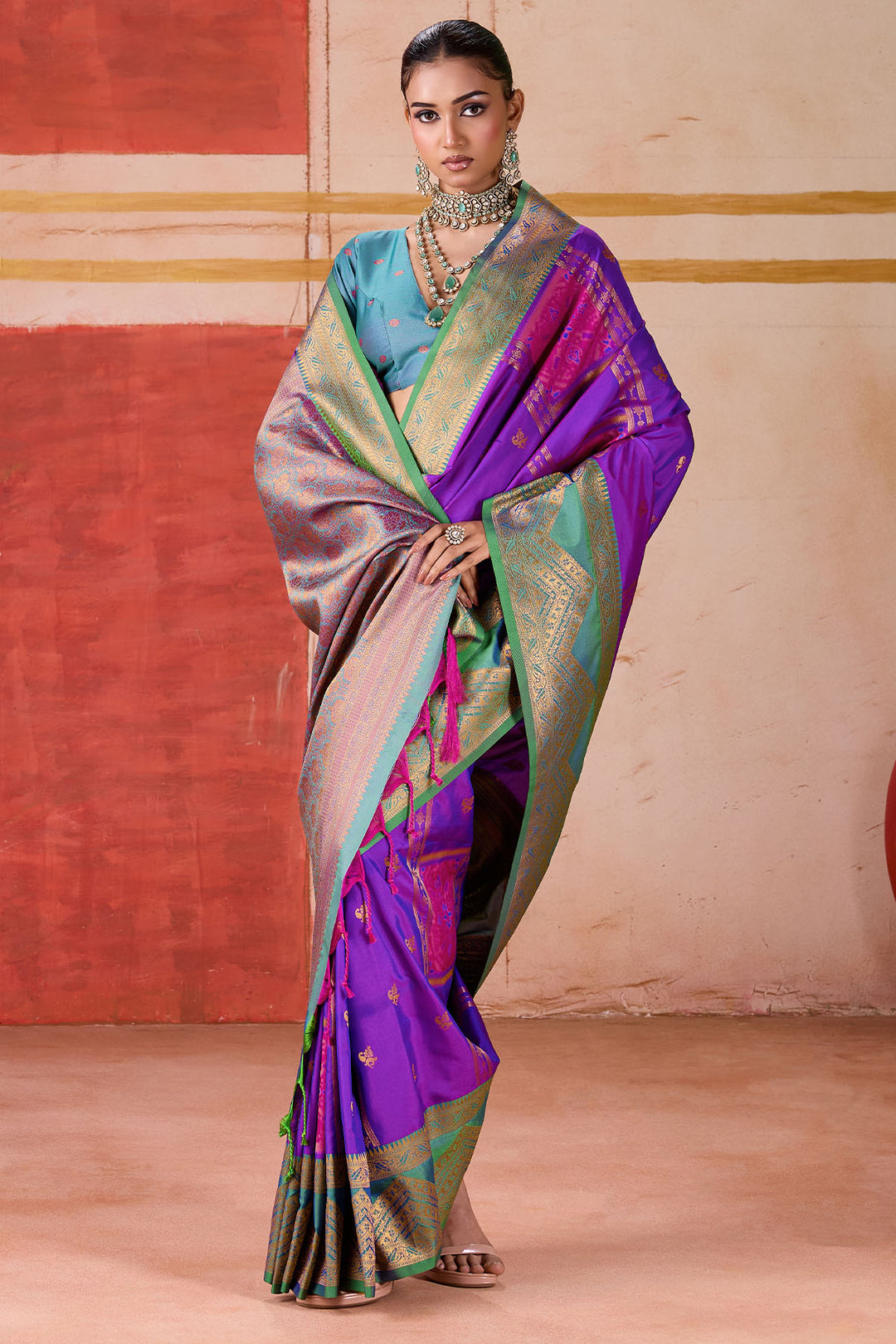 Barney Purple Handloom Banarasi Silk Saree