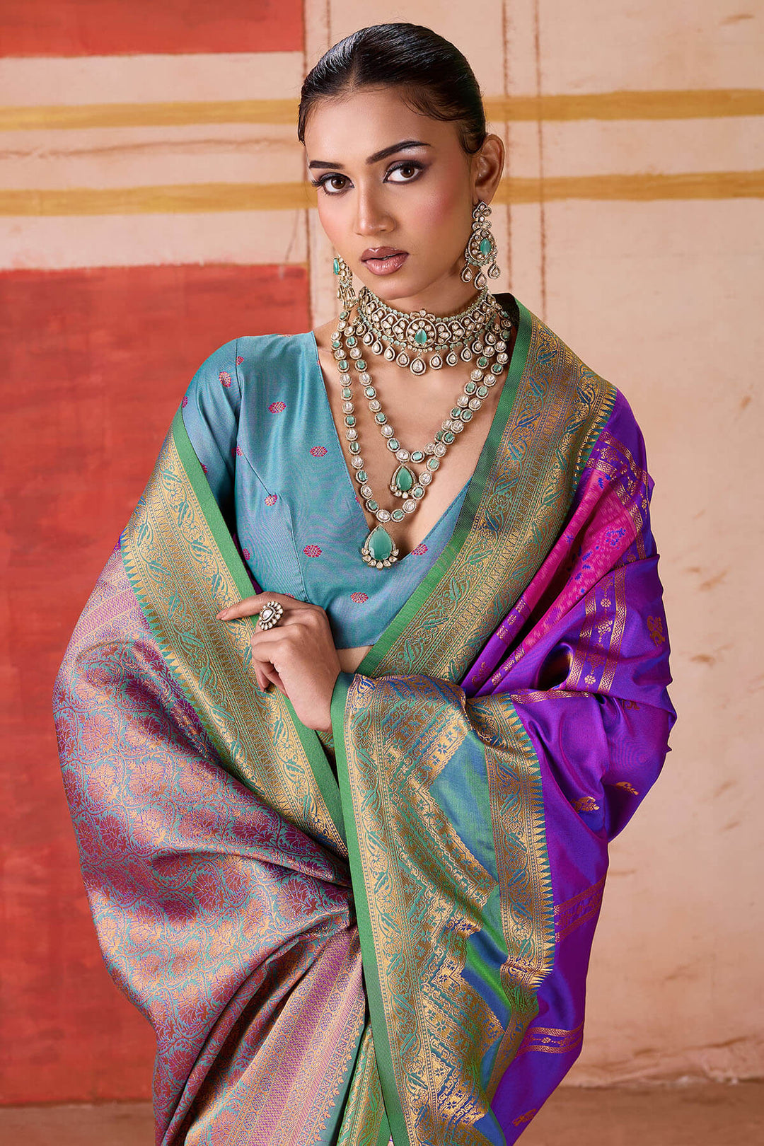 Barney Purple Handloom Banarasi Silk Saree