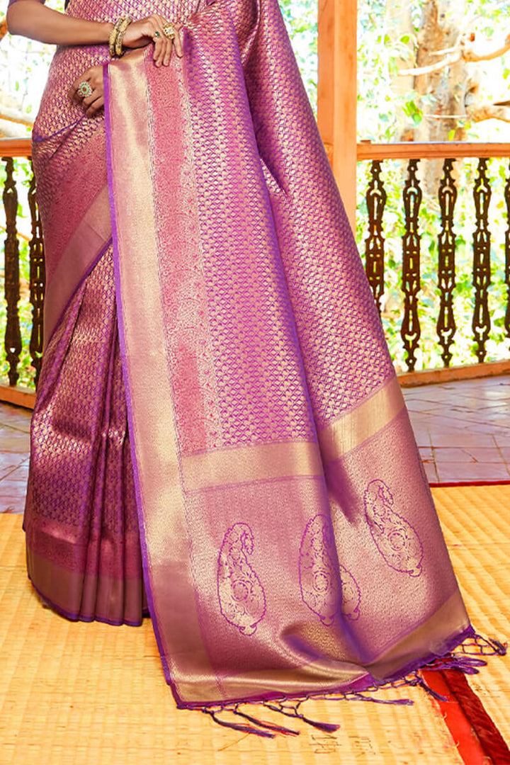 Barney Purple Kanjivaram Silk Saree