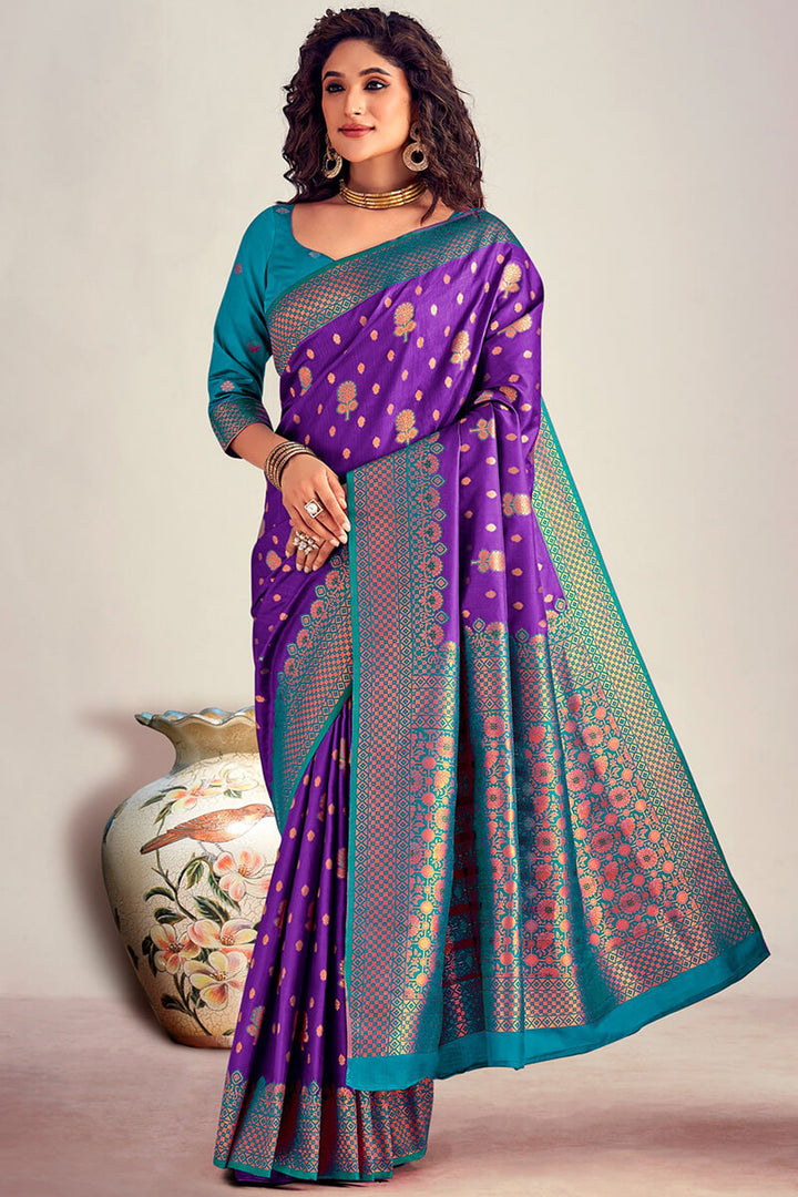 Barney Purple Soft Banarasi Silk Saree