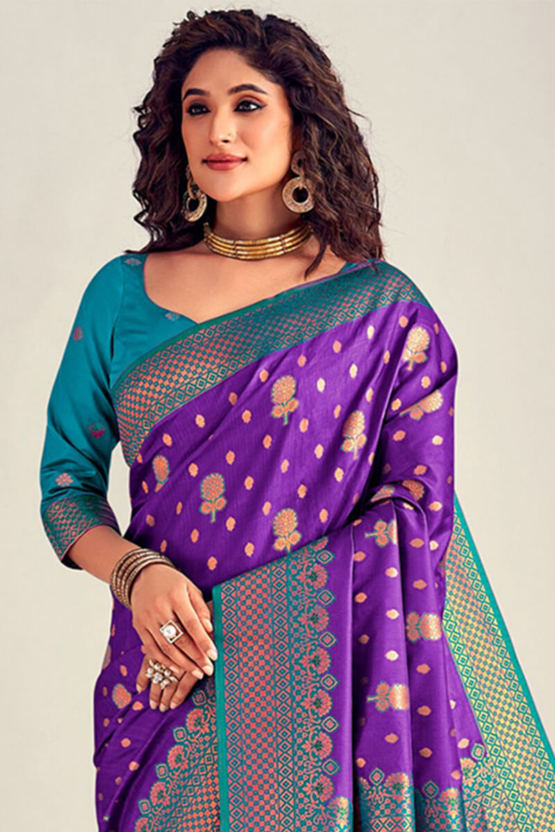 Barney Purple Soft Banarasi Silk Saree