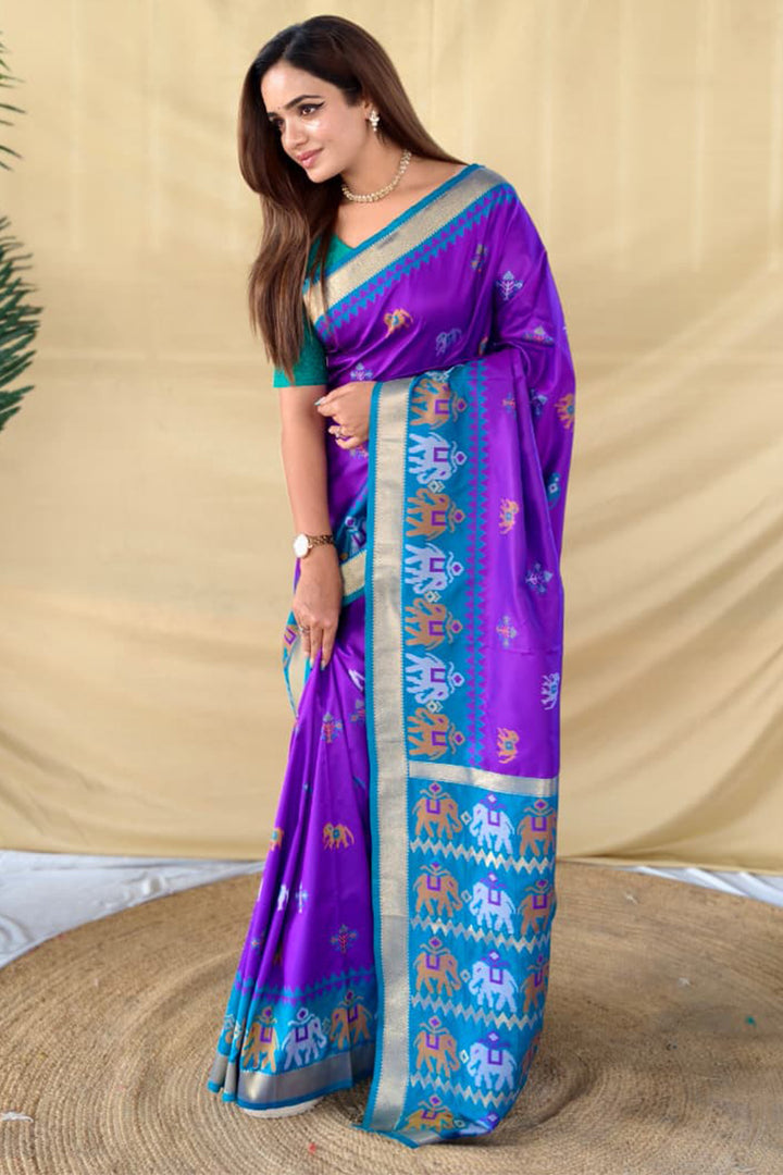 Barney Purple Woven Banarasi Silk Saree