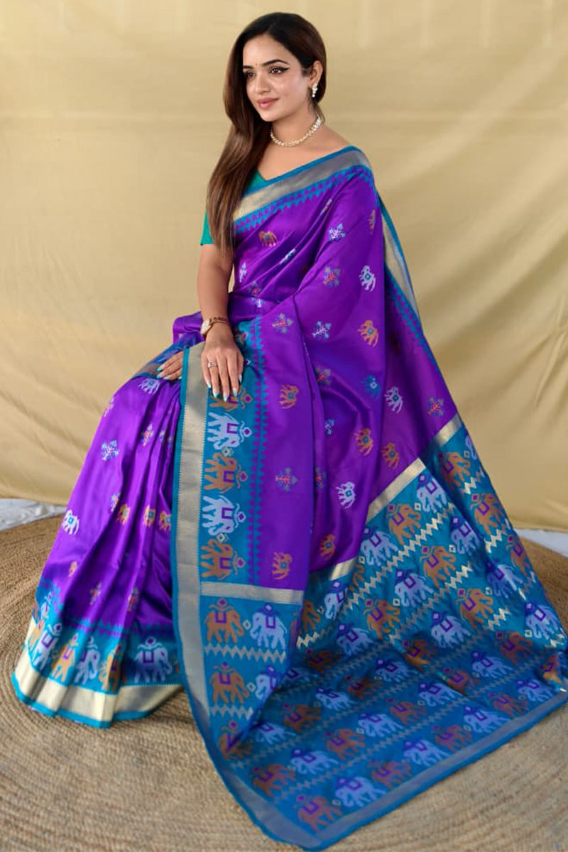 Barney Purple Woven Banarasi Silk Saree