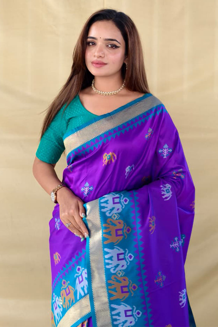 Barney Purple Woven Banarasi Silk Saree