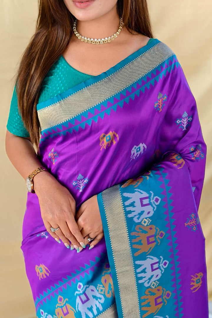 Barney Purple Woven Banarasi Silk Saree