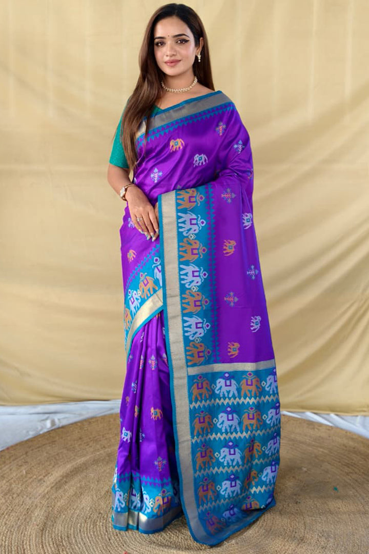 Barney Purple Woven Banarasi Silk Saree