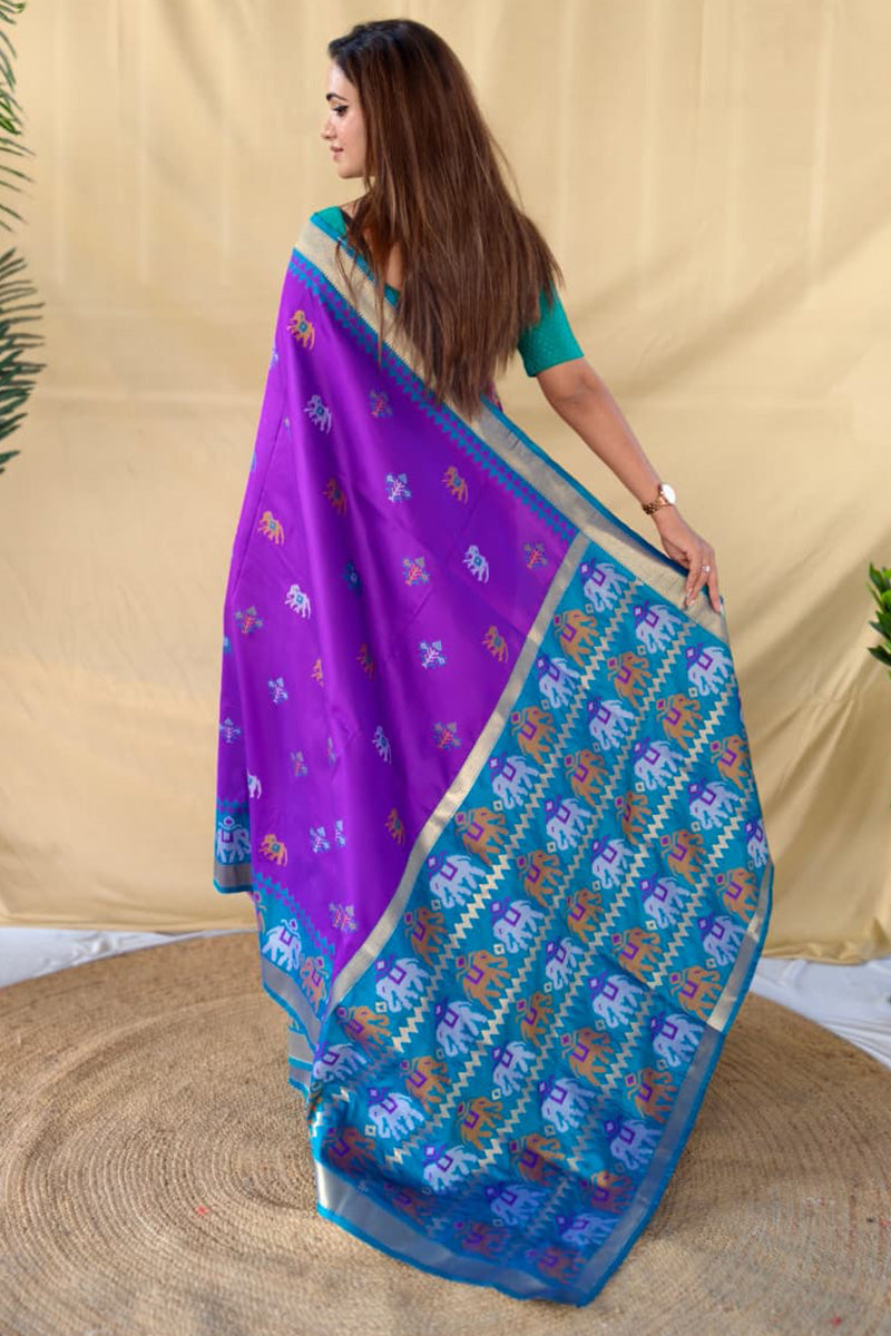 Barney Purple Woven Banarasi Silk Saree