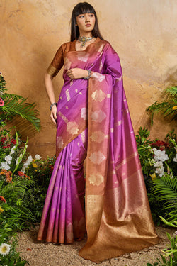 Bashful Pink Banarasi Paper Silk Saree