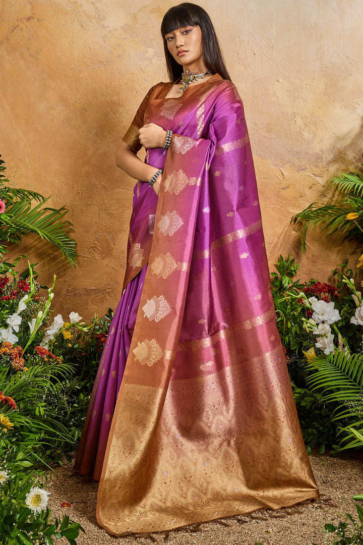 Bashful Pink Banarasi Paper Silk Saree