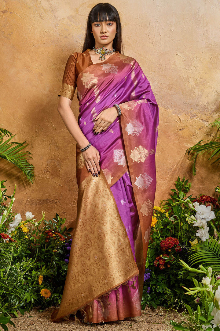 Bashful Pink Banarasi Paper Silk Saree