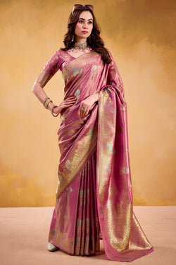 Bashful Pink Banarasi Tissue Silk Saree