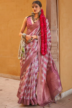 Bashful Pink Digital Printed Linen Silk Saree