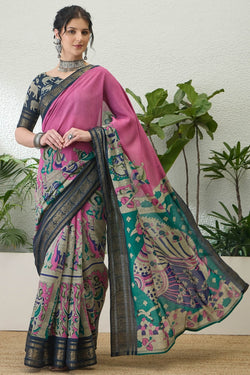 Bashful Pink Kalamkari Printed Cotton Silk Saree