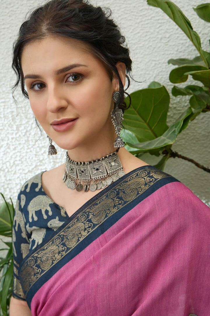 Bashful Pink Kalamkari Printed Cotton Silk Saree