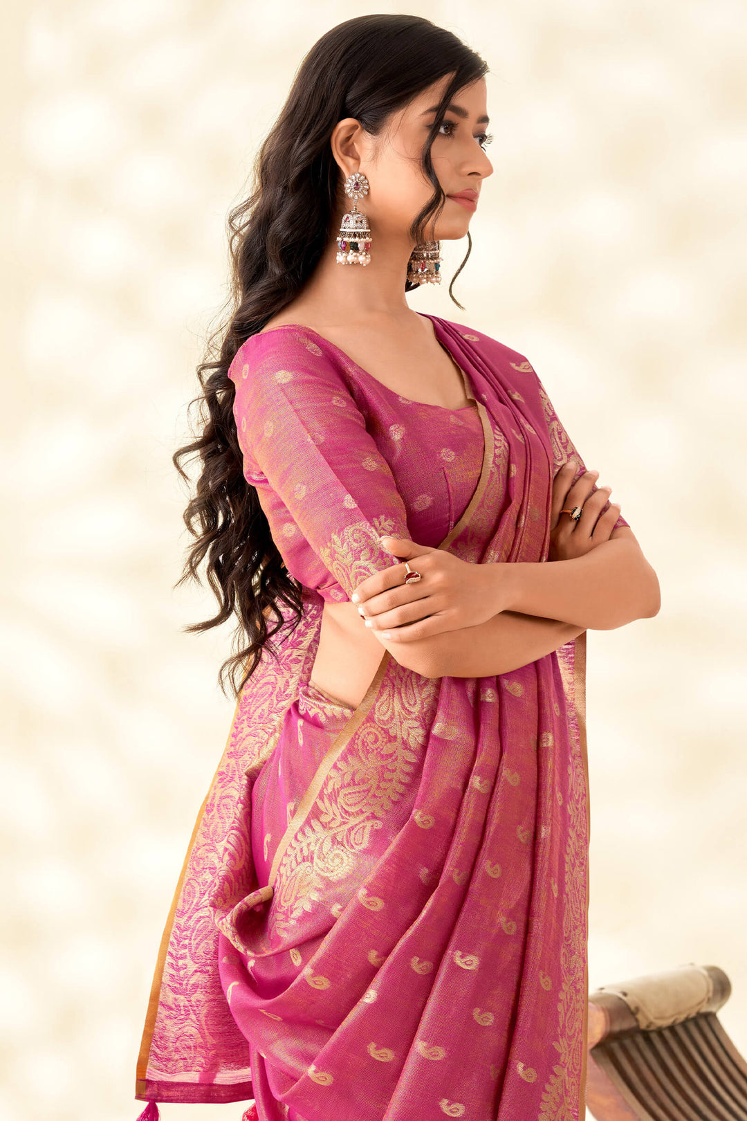 Bashful Pink Tissue Linen Silk Saree