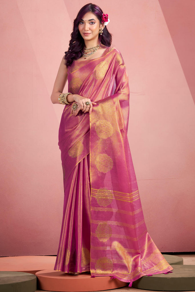 Bashful Pink Tissue Silk Saree