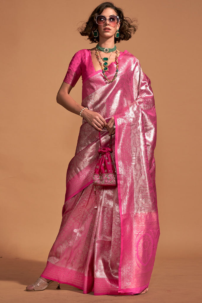 Bashful Pink Zari Woven Kanjivaram Silk Saree