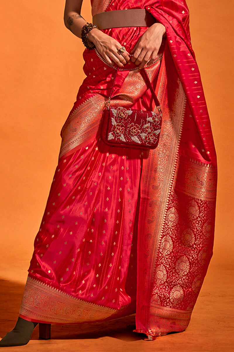 Bean Red Dual Tone Satin Silk Saree