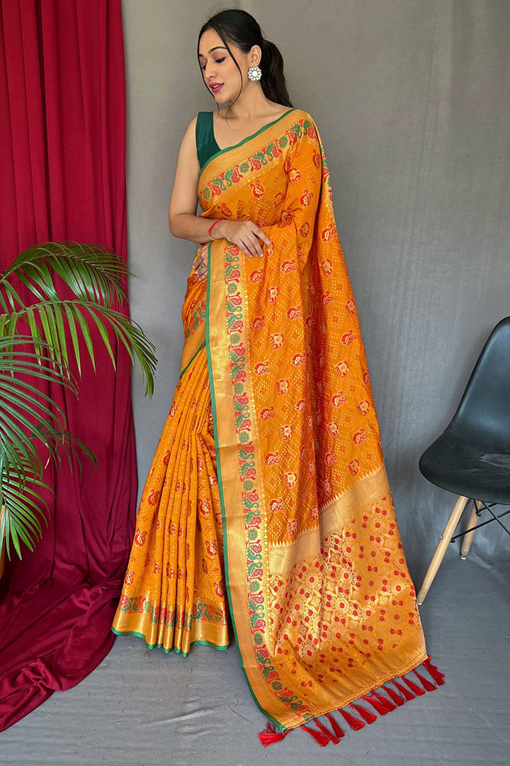 Bee Yellow Patola Silk Saree