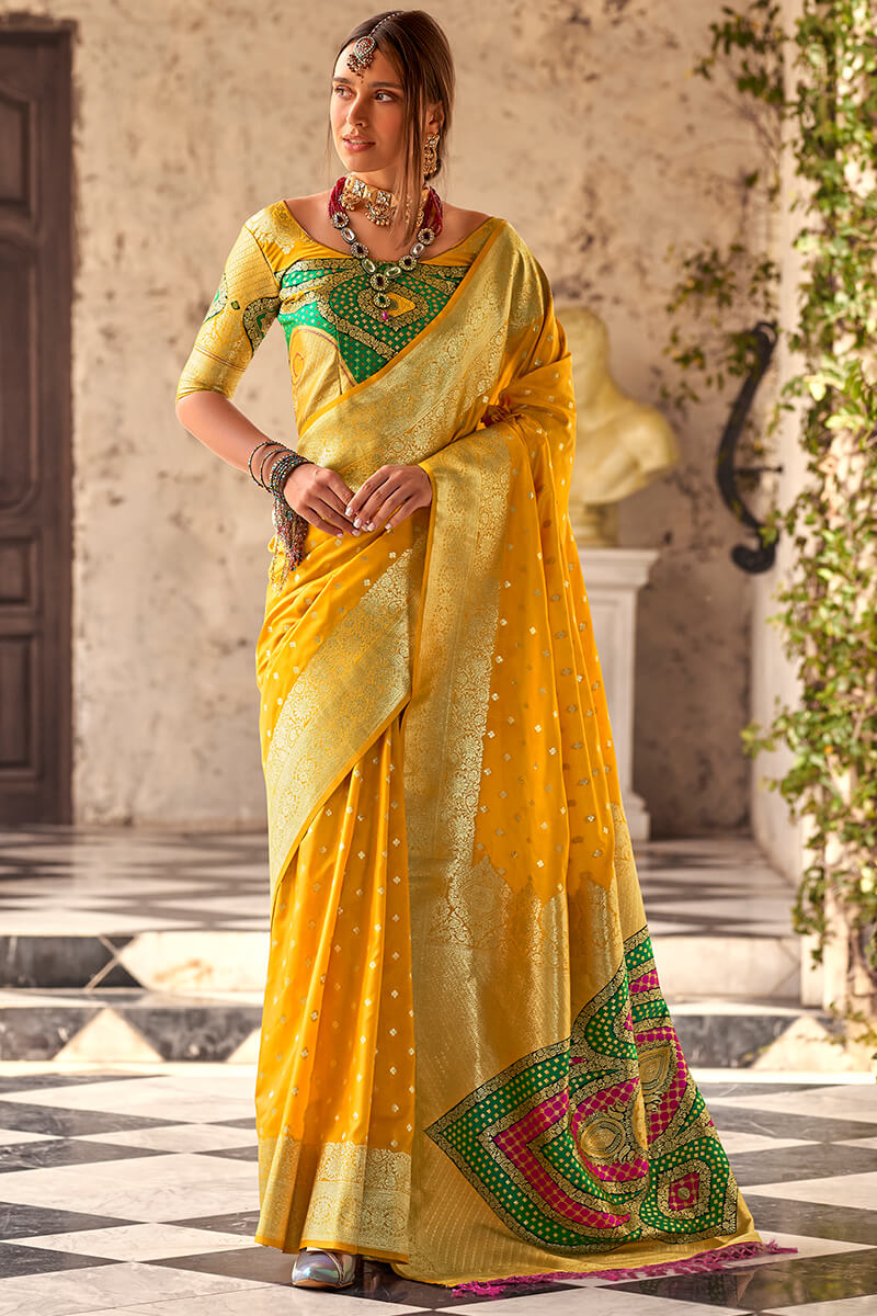 Bee Yellow Soft Banarasi silk saree