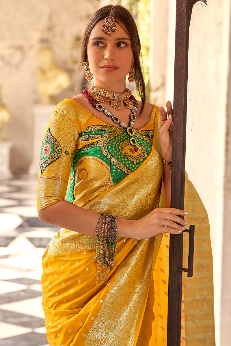 Bee Yellow Soft Banarasi silk saree