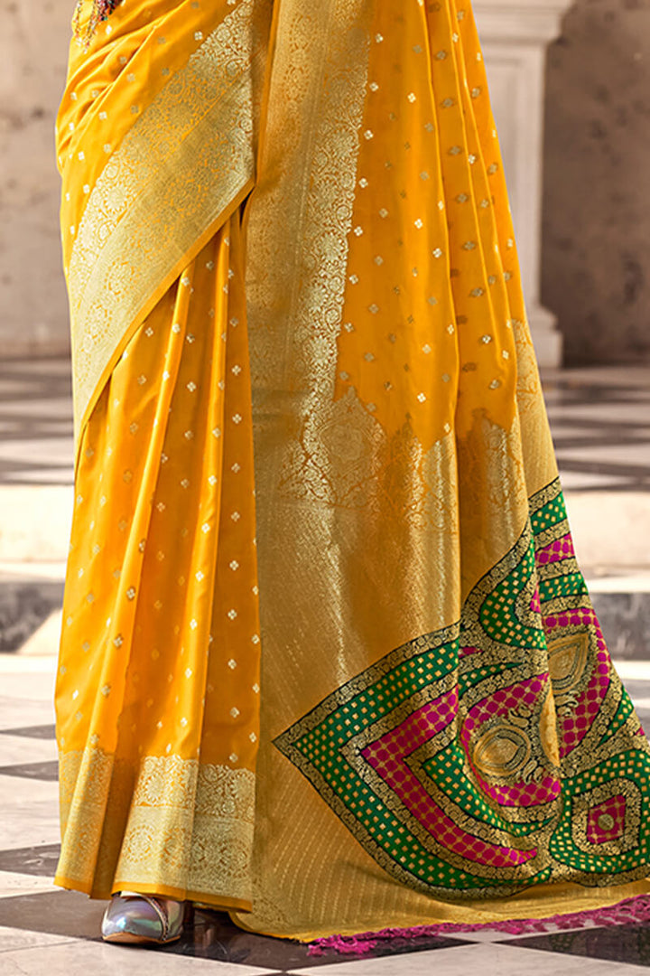 Bee Yellow Soft Banarasi silk saree