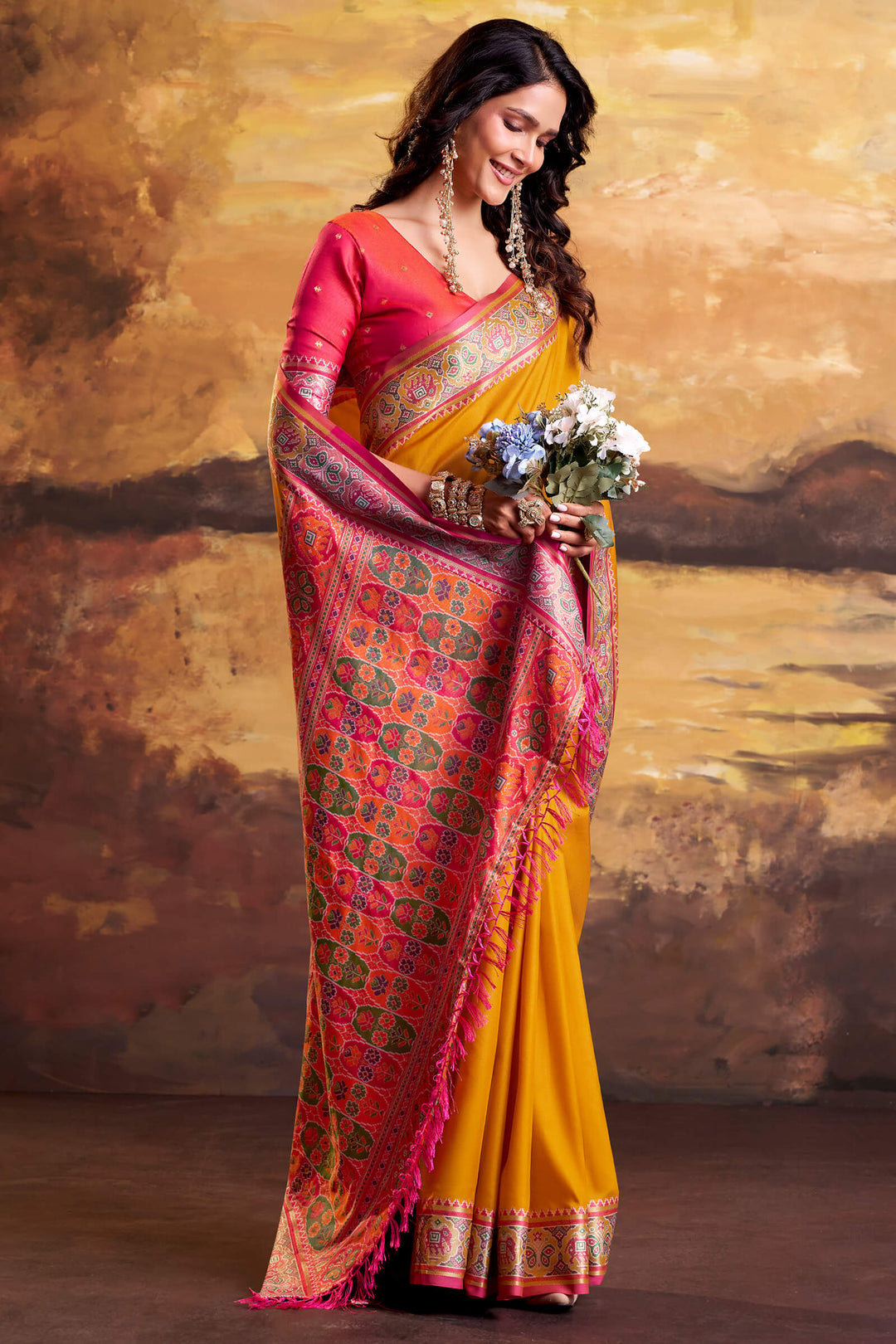 Bee Yellow Soft Patola Silk Saree