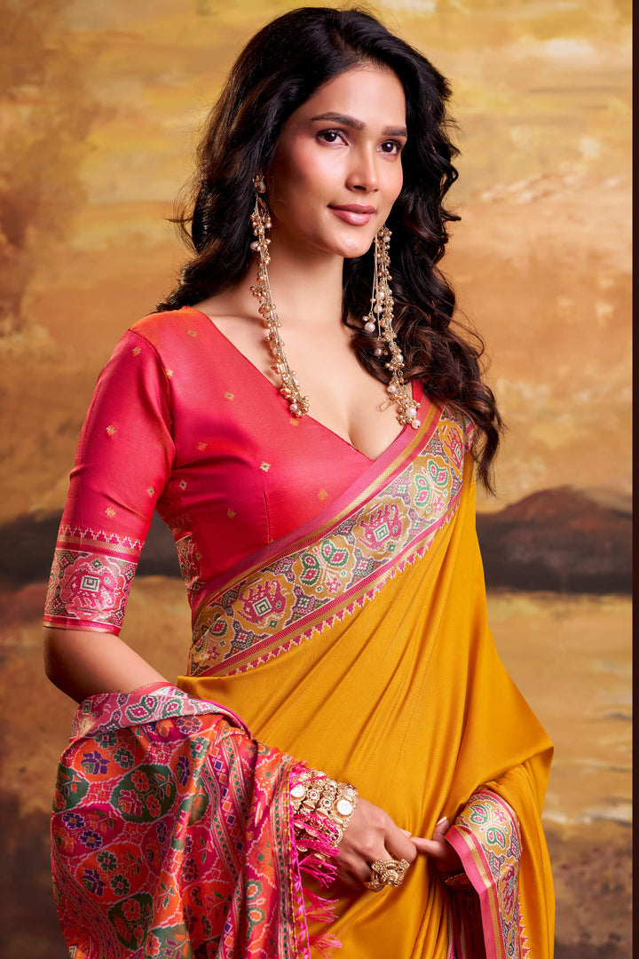 Bee Yellow Soft Patola Silk Saree