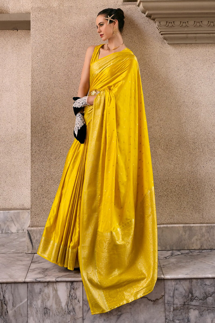 Bee Yellow Zari Woven Banarasi Satin Silk Saree