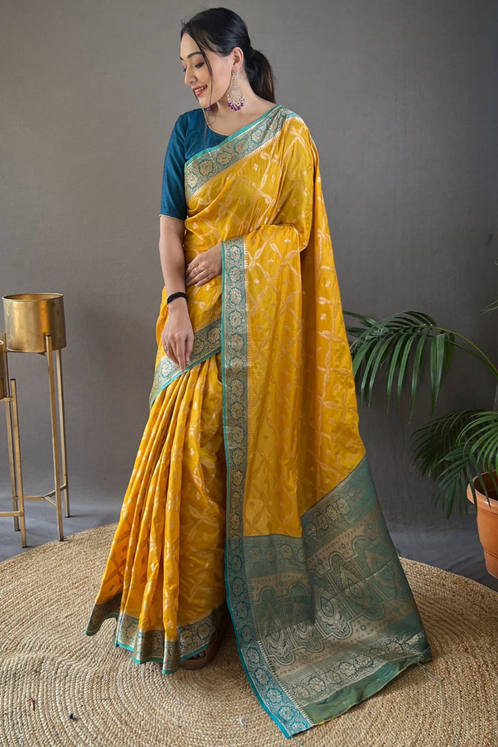 Bee Yellow Zari Woven Banarasi Silk Saree