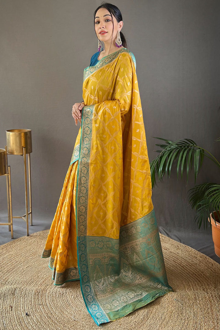 Bee Yellow Zari Woven Banarasi Silk Saree