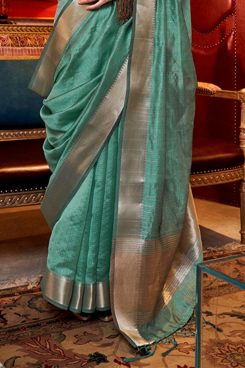 Beetle Green Hand Woven Moss Chiffon Silk Saree