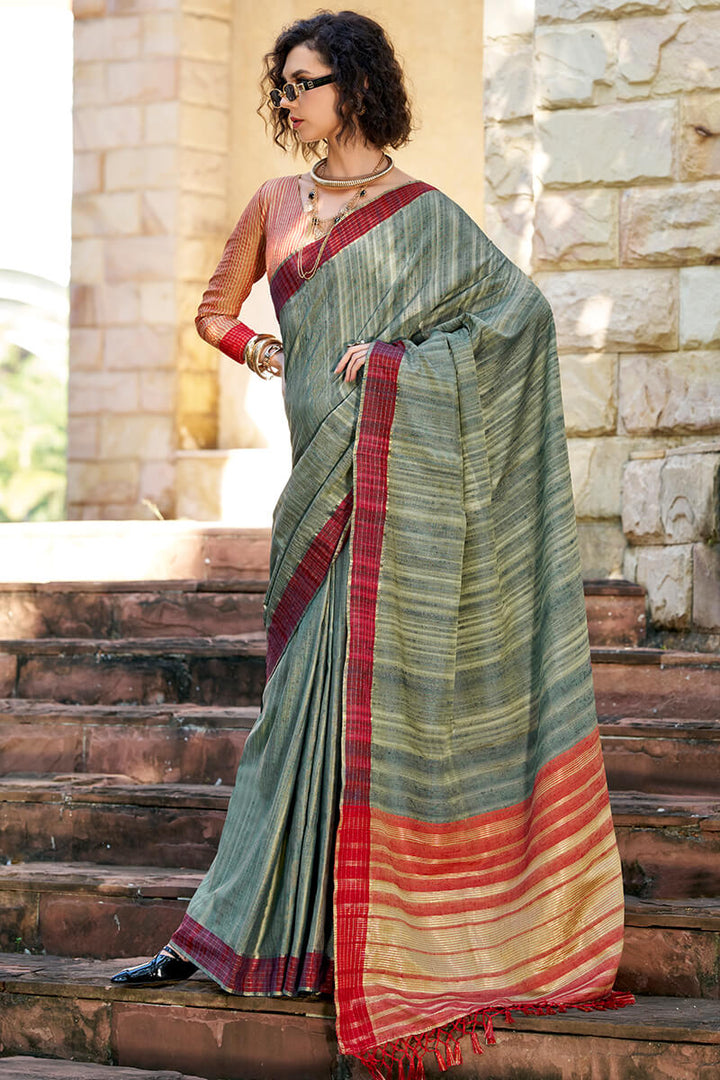 Beetle Green Katan Silk Saree