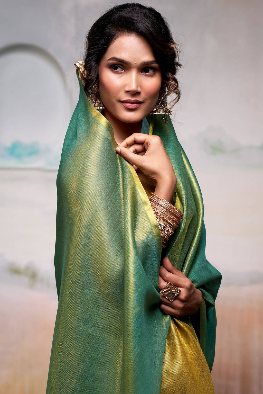 Beetle Green Tissue Silk Saree
