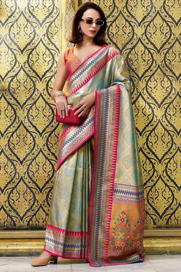 Beetle Green Zari Woven Tissue Silk Saree