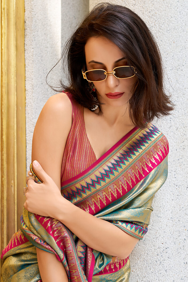 Beetle Green Zari Woven Tissue Silk Saree