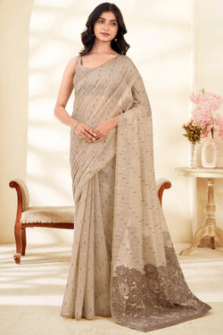 Beige and Brown Cotton Silk Saree