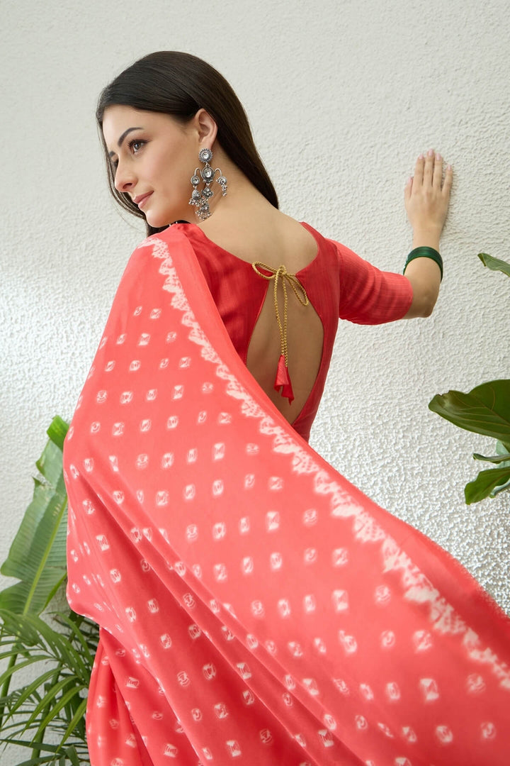 Beige and Pink Printed Satin Silk Saree