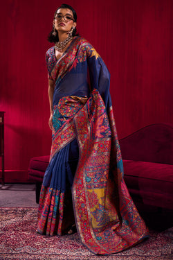 Berry Blue Kashmiri Modal Pashmina Silk Saree