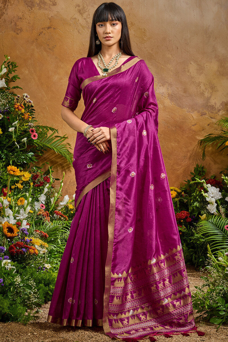 Berry Purple Banarasi Tussar Silk Saree