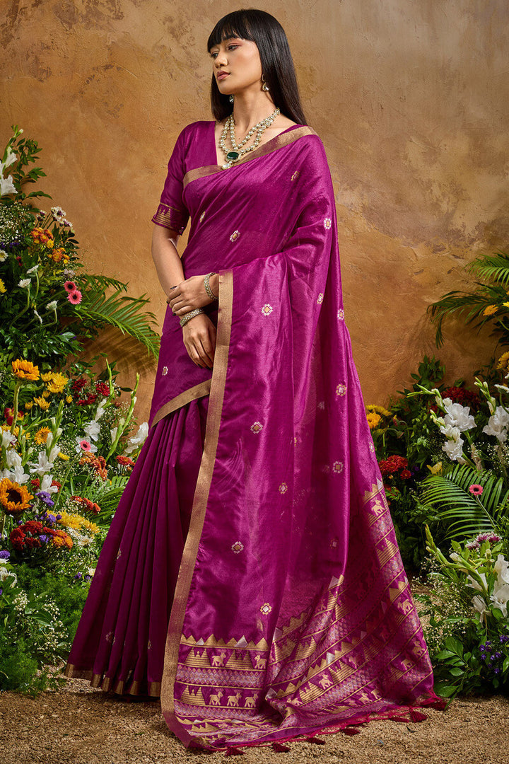 Berry Purple Banarasi Tussar Silk Saree