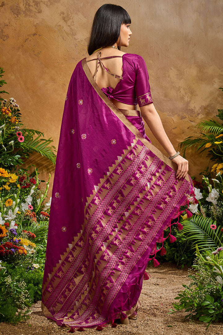 Berry Purple Banarasi Tussar Silk Saree