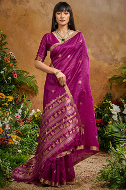 Berry Purple Banarasi Tussar Silk Saree