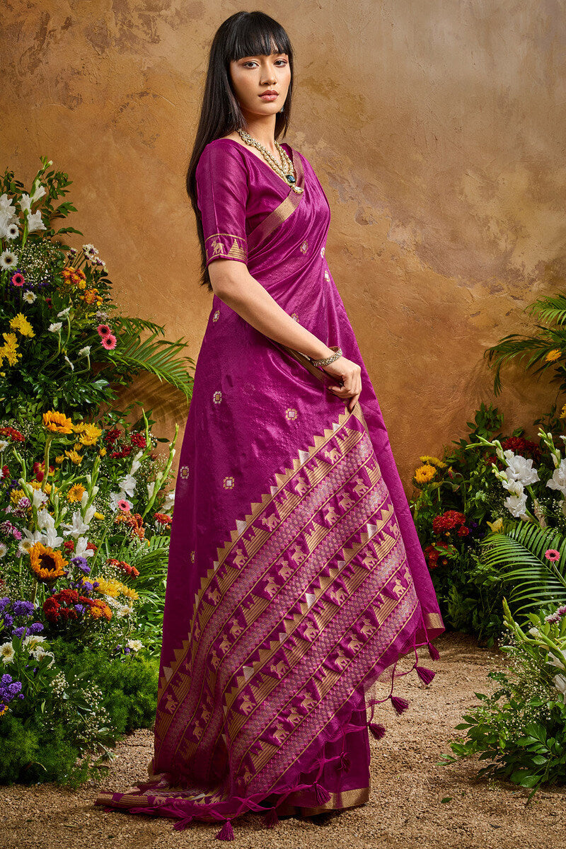 Berry Purple Banarasi Tussar Silk Saree