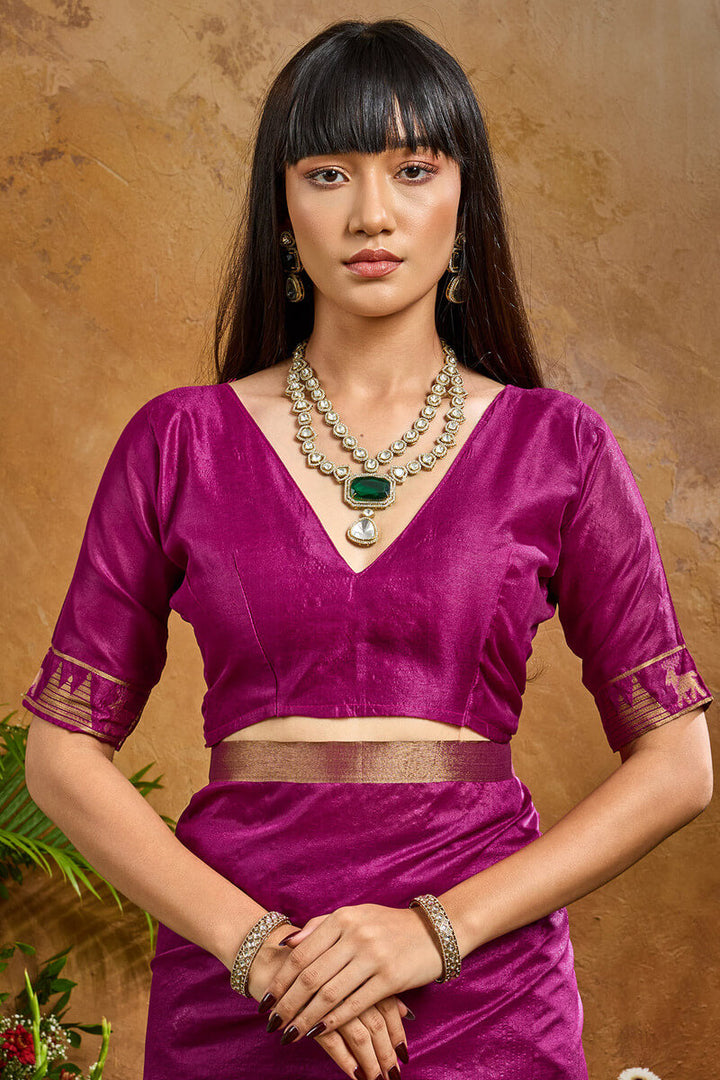 Berry Purple Banarasi Tussar Silk Saree